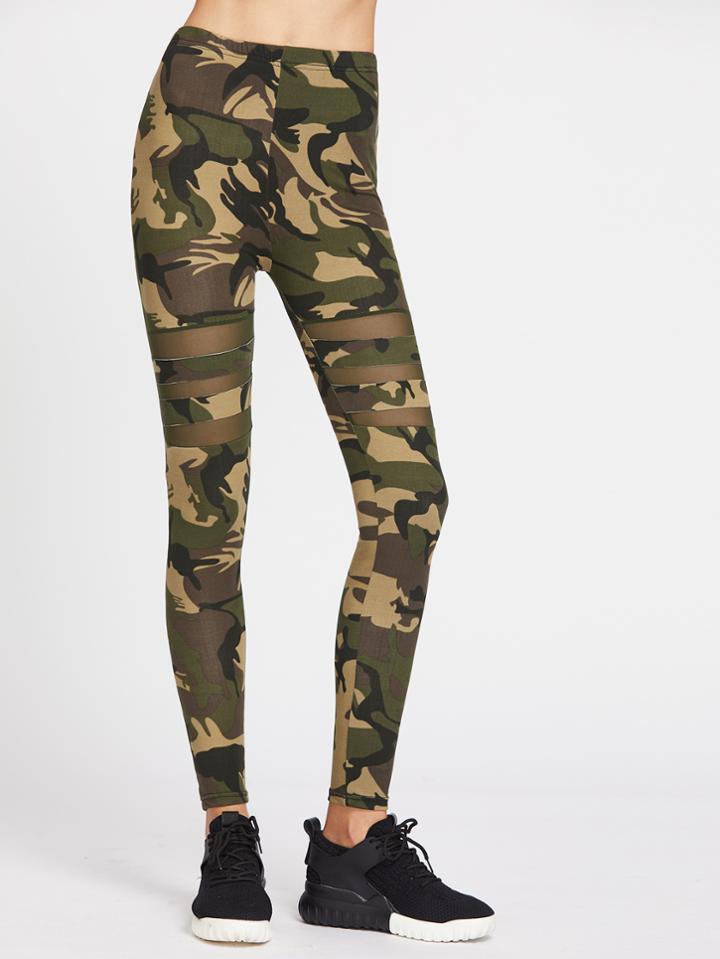 Shein Camo Print Mesh Paneled Leggings