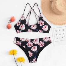 Shein Strappy Flower Print Bikini Set