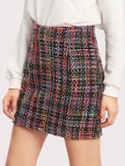 Shein Zipper Hidden Colorful Tweed Skirt