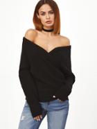 Shein Black Boat Neck Wrap Front Sweater