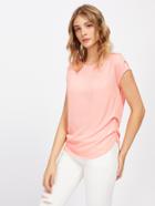 Shein Buttoned Shoulder Gathered Side Cap Sleeve Top