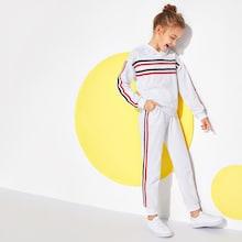 Shein Girls Striped Trim Hoodie & Pants Set