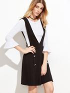 Shein White Bell Sleeve Ribbed Top With Pinafore Dress