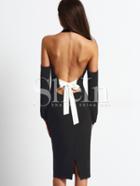 Shein Black Open Shoulder Backless Bow Halter Dress