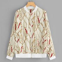 Shein Plus Contrast Rib Trim Chain Print Jacket