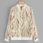 Shein Plus Contrast Rib Trim Chain Print Jacket