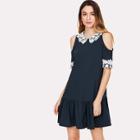 Shein Lace Applique Cold Shoulder Drop Waist Dress