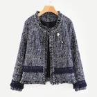 Shein Fringe Trim Tweed Coat With Pearl Brooch