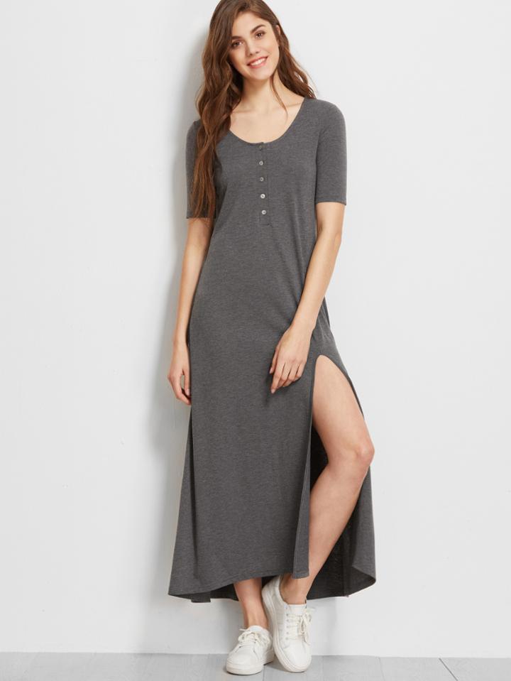 Shein Button Front Slit Front Maxi Dress