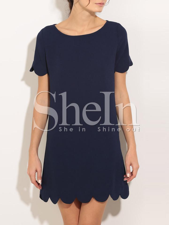 Shein Navy Scallop Hem Casual Shift Dress