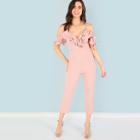 Shein Open Shoulder Tiered Ruffle Tailored Jumpsuit