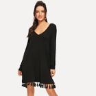 Shein Double V Neck Tassel Hem Dress