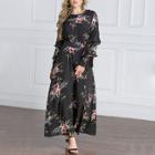 Shein Plus Layered Sleeve Floral Print Maxi Dress