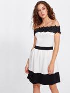 Shein Daisy Lace Applique Two Tone Bardot Dress
