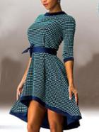 Shein Green Plaid High Low Dress With Contrast Trims