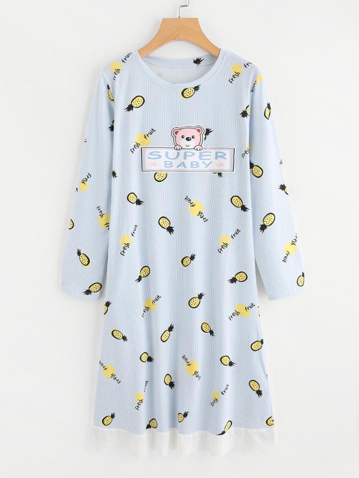 Shein Pineapple Print Pinstripe Pajama Dress