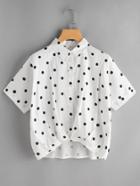 Shein Textured Dots Print Dip Hem Shirt