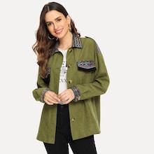 Shein Geo Embroidered Pocket Patched Tassel Detail Jacket