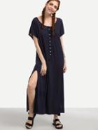Shein Navy Buttoned Front Loose Fit Slit Dress