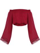 Shein Wine Red Boat Neck Bell Sleeve Crop Blouse