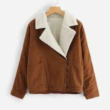 Shein Shearling Lined Zip Side Denim Jacket With Borg Collar