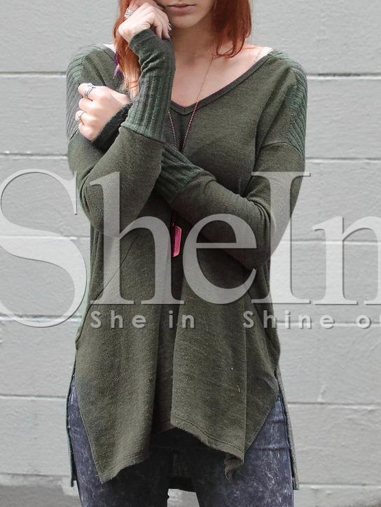Shein Green Side Slit Loose T-shirt
