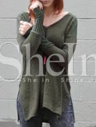 Shein Green Side Slit Loose T-shirt