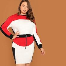 Shein Plus Colorblock Top And O-ring Zip Up Skirt Set