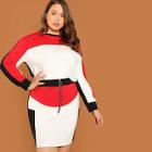 Shein Plus Colorblock Top And O-ring Zip Up Skirt Set