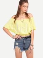 Shein Yellow Off The Shoulder Crop Blouse