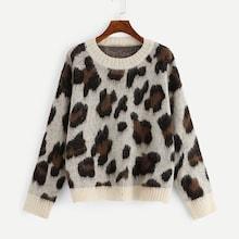 Shein Contrast Trim Leopard Print Sweater