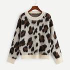 Shein Contrast Trim Leopard Print Sweater