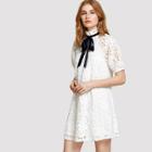 Shein Bishop Sleeve Frill Tied Neck Floral Lace Dress