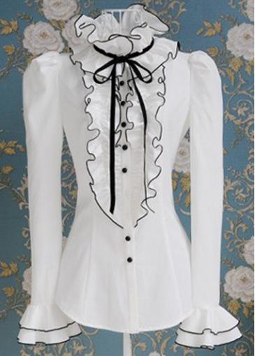 Rosewe Ruffle Decorated Flare Sleeve White Blouse