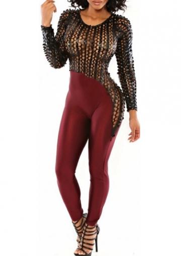 Rosewe Long Sleeve Pierced Design Ankle Length Jumpsuit