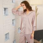 Shein Solid Button Up Pajama Set
