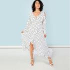 Shein Plus Polka Dot Self Belted Surplice Wrap Asymmetrical Ruffle Dress