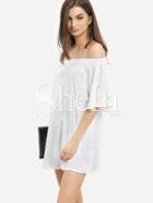 Shein White Off The Shoulder Half Sleeve Shift Dress