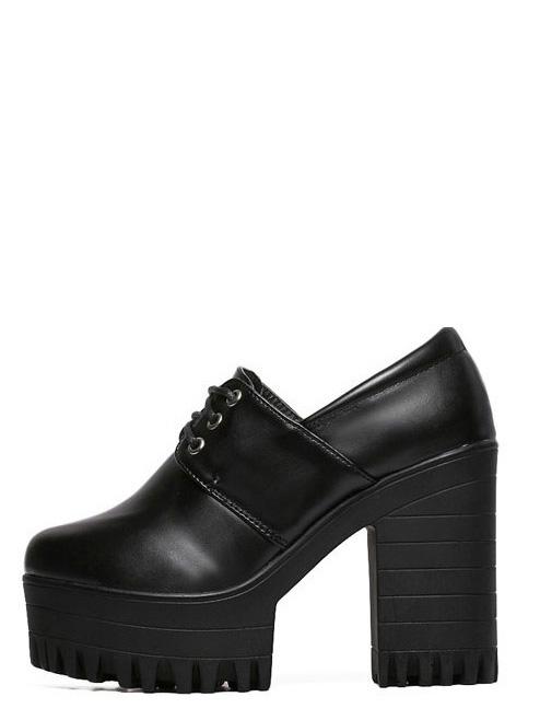 Shein Black Round Toe Lace-up Platform Chunky Pumps
