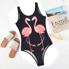 Shein Flamingo Print Backless Tank Bodysuit
