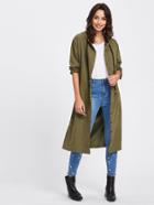 Shein Hooded Drawstring Side Split Long Coat