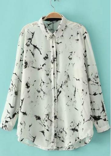 Rosewe Autumn Essential Splash Ink Design Button Fly Blouse