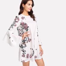 Shein Flower Print Exaggerate Flounce Sleeve Dress