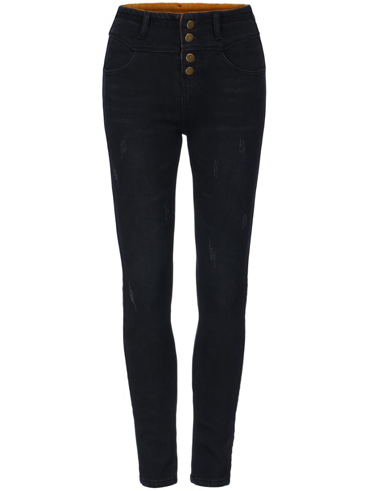 Shein Black Slim Buttons Thicken Pant