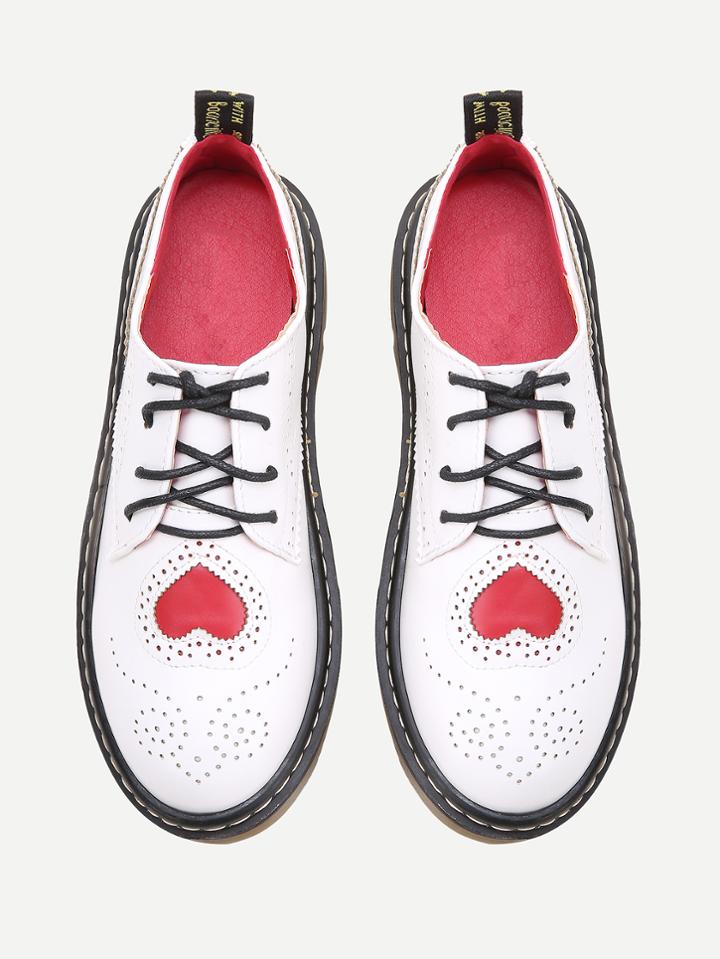 Shein White Laser Cut Heart Pattern Lace Up Shoes