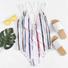 Shein Strappy Open Back Striped Swimsuit