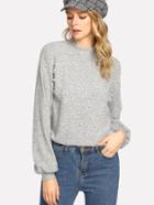 Shein Mock Neck Pearl Beading Top