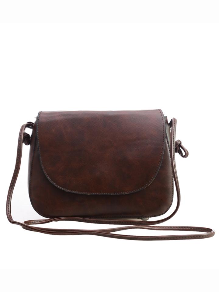 Shein Faux Leather Magnetic Closure Saddle Bag - Dark Brown
