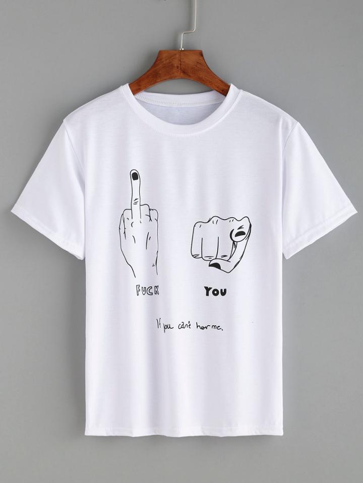 Shein White Hand Gesture Print T-shirt