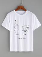Shein White Hand Gesture Print T-shirt